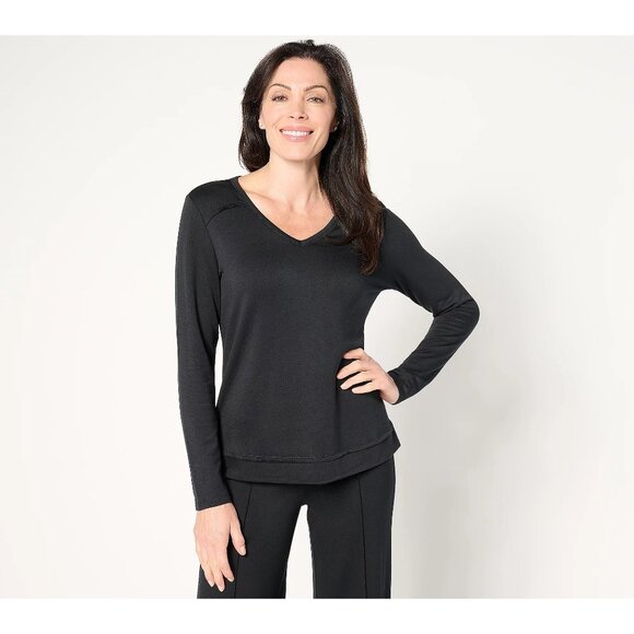 AnyBody Brushed French Terry V Neck Pullover Size XL Long Sleeve Tee Essentials - Picture 1 of 8